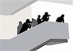 Vector image of the photographer on the stairs