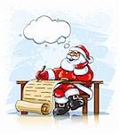 Merry Santa Claus writing Christmas greeting letter - vector illustration