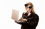 Internet pirate committing online fraud or identity theft