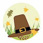 Pilgrim's hat on the grass. Vector illustration.