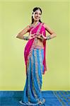 Brunette indian dancer princess Bollywood style, colorful sari