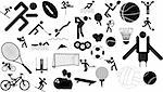 sports icon character set in different positions and objects