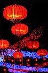 Chinese red paper lanterns at night
