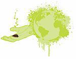 Hand holding dirt and a growing small tree, save the green planet - conceptual vector