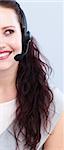 Smiling beautiful woman with a headset on