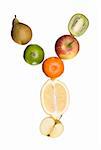 The letter 'Y' made out of fruit isolated on a white background