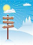 Winter background with a wooden banners. Vector illustration.