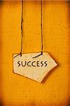 Close up of handmade paper tag with success word