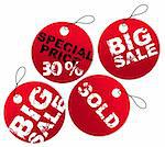 Set of red round paper tags for sale, discount