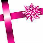 Pink bow on a pink ribbon with white background - vector Christmas card