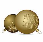 Golden Christmas bulbs with snowflakes ornaments on a white background