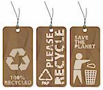 Set of three grunge tags for recycling