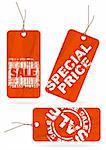 Set of red crumpled paper tags for sale, discount