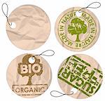 Set of round grunge tags for bio organic healthy food