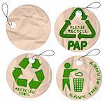 Set of round grunge paper tags for recycling