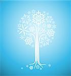 Christmas winter abstract tree vector illustration with snowflakes