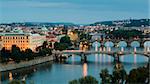 Panorama of Prague (Czech Republic) on sunset. Bridges of the Vltava River