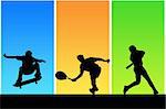 Black silhouettes of different sportsmen on a colour background