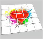 Illustration of heart against stains of different colours