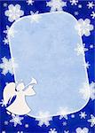 Christmas blue background with angel and snowflakes