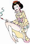 Airbrush style Japanese geisha girl.