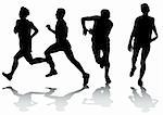 Vector drawing running athletes. Silhouettes on white background