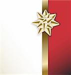 golden bow on a ribbon with white and red background - vector Christmas card