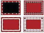 Four red, black and white Valentine borders, frames or tags with gingham trim.