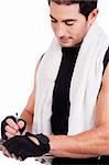 Fitness man marking on a white isolated background