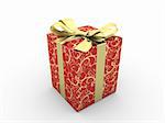 Red gift box fancy bow (gold stripe with stars on red packaging paper)