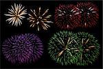 Set of four different fireworks isolated on black