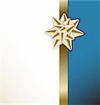 golden bow on a ribbon with white and blue  background - vector Christmas card