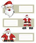 Happy Santa Claus planes variations with blank striped labels to write. White background. Vector illustration