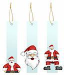 Happy Santa Claus in different light blue hanging tags. White background. Vector illustration