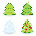 Fir-trees collection for different seasons. Vector illustration.