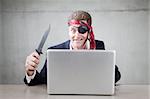 Eccentric business man acting as Internet pirate