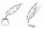 Set of symbols with feather isolated on white