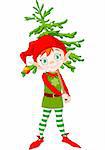 Illustration of Cute Christmas elf hording Christmas tree