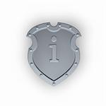 metal shield with letter i on white background - 3d illustration