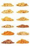Junk food snack collection, isolated over white background.