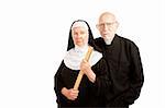Portrait of angry priest and nun in black