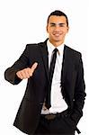 A handsome businessman with thumbs up on an isolated white background