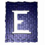 fond de cubes bleu avec une illustration de lettre e - 3d