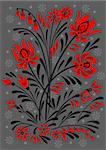 Abstract floral ornament in red and black colors. Vector illustration