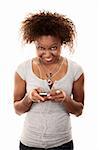 Pretty African-American Woman With Personal Listening Device Looking Up