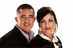 Attractive Hispanic Couple in Dress Clothes on White Background