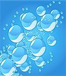 beautiful water drops decoration on blue background