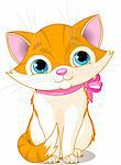 Very Cute Cat with pink bow. Vector illustration