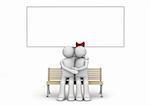 Embracing man and woman on a bench with copyspace (love, valentine day series; 3d isolated characters)