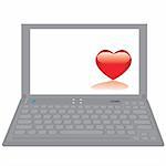 Notebook computer with red heart on a desktop. Vector illustration